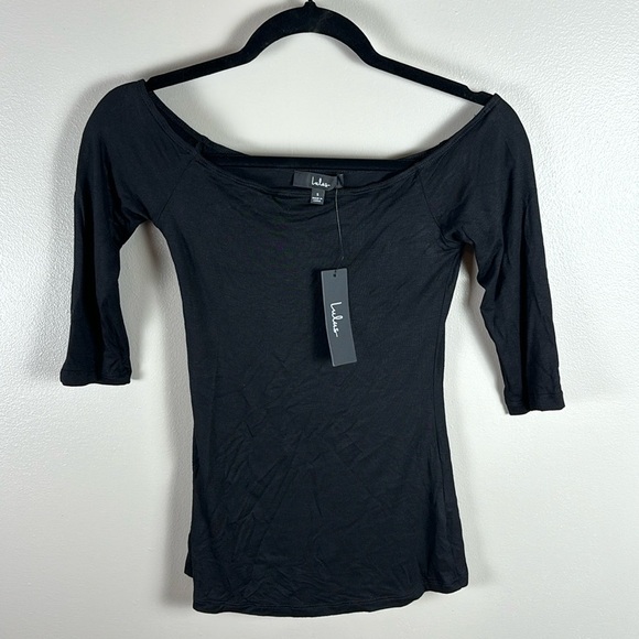 NWT Lulu’s Black 3/4 Sleeve Off Shoulder Top - Picture 1 of 4